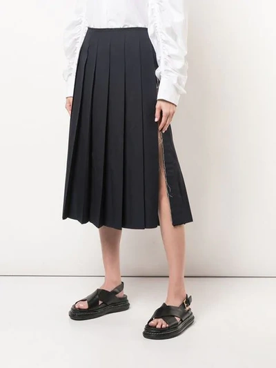 Shop Comme Des Garçons Frayed Waist Pleated Skirt In Blue