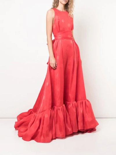 Shop Carolina Herrera Polka Dot Flared Gown In Red