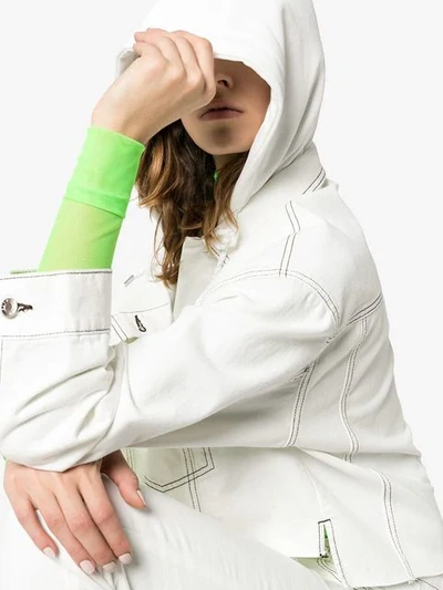 Shop Sjyp Hooded Denim Jacket In White