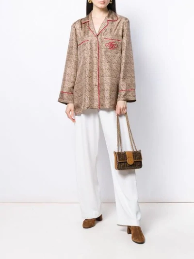 Shop Fendi Grille Royal Print Pajama Shirt In Brown