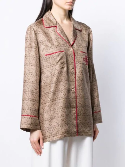 Shop Fendi Grille Royal Print Pajama Shirt In Brown