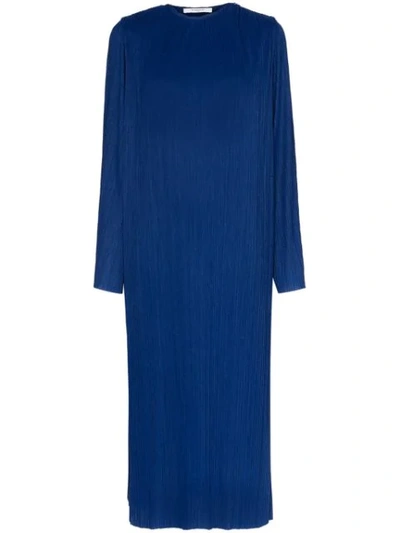Shop Givenchy Long-sleeved Pleated Midi Dress In Blue