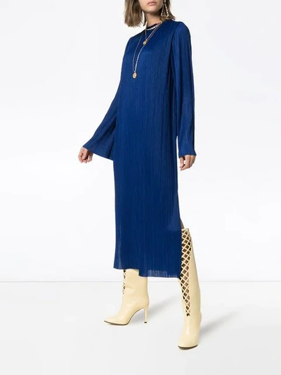 Shop Givenchy Long-sleeved Pleated Midi Dress In Blue