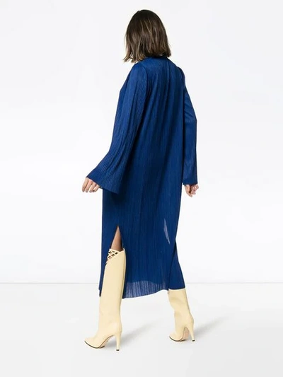 Shop Givenchy Long-sleeved Pleated Midi Dress In Blue