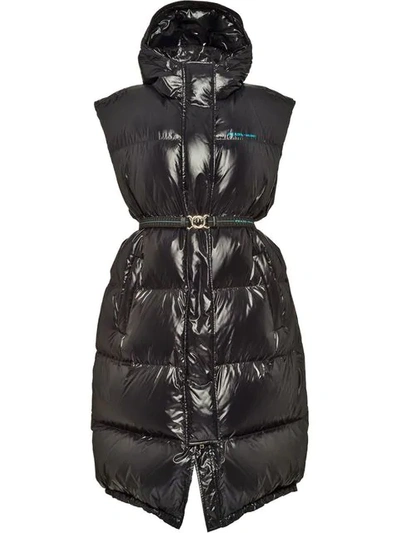 Shop Prada Belted Puffer Vest  In F0002 Black