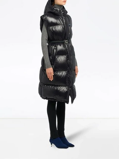 Shop Prada Belted Puffer Vest  In F0002 Black