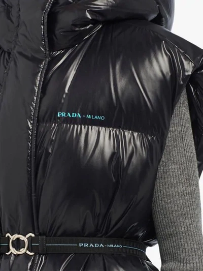 Shop Prada Belted Puffer Vest  In F0002 Black