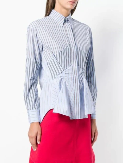 Shop Carven Striped Pleated Front Shirt In Blue