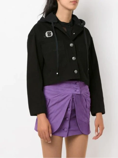 Shop Andrea Bogosian Cropped Hooded Jacket - Black