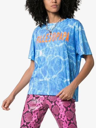 Shop Filles À Papa Splash Logo-print Crystal-embellished Cotton-blend T-shirt In Blue