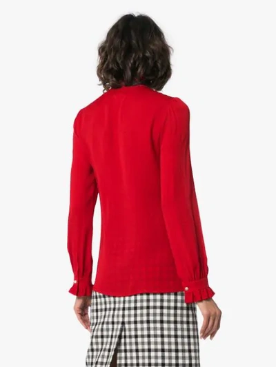 Shop Gucci Silk Ruffle Front Blouse In Red