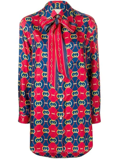 Shop Gucci Gg Waves Print Shirt In Red