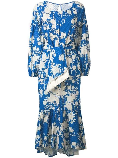 Shop Johanna Ortiz Floral Asymmetric Dress In Blue