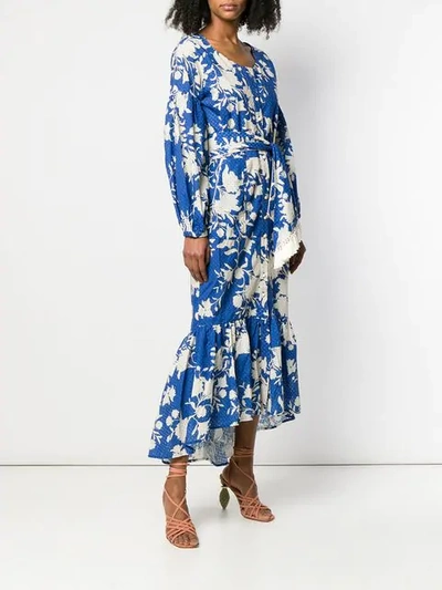 Shop Johanna Ortiz Floral Asymmetric Dress In Blue
