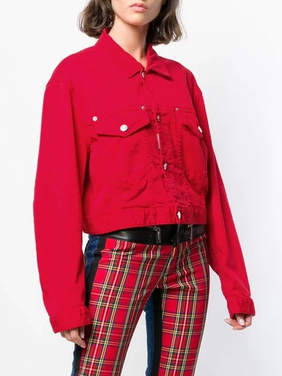 Shop Dsquared2 Cropped Denim Jacket In Red