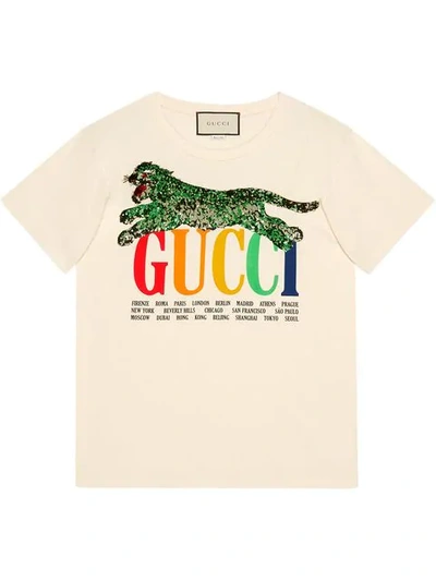Shop Gucci Cities T-shirt With Tiger In White