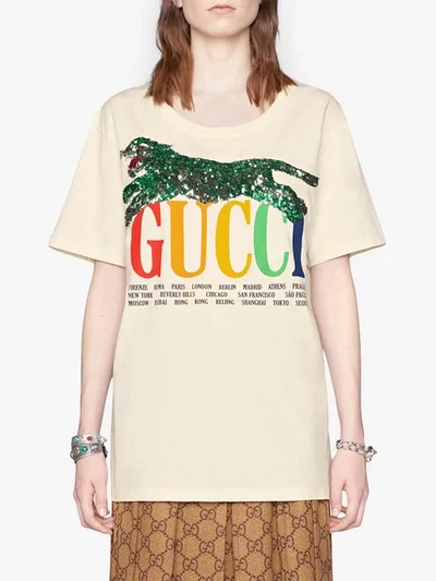 Shop Gucci Cities T-shirt With Tiger In White