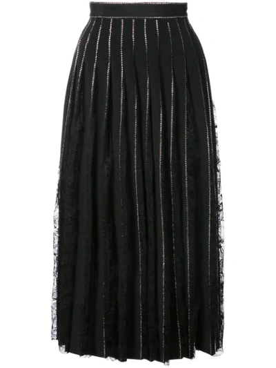 Shop Adam Lippes Crystal Embellished Pleated Skirt In Black ,metallic