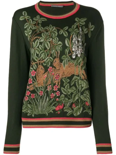 Shop Alberta Ferretti Intarsia-knit Jumper In Green