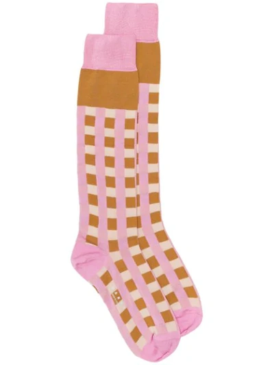 Shop Marni Squares Pattern Socks In Pink