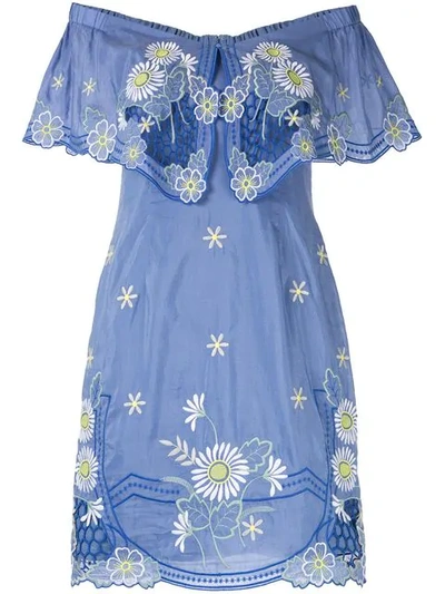 Shop Alice Mccall Honeycomb Daisy Off Shoulder Mini Dress In Blue