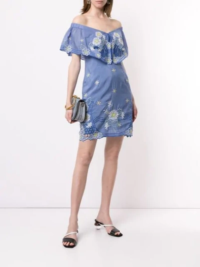 Shop Alice Mccall Honeycomb Daisy Off Shoulder Mini Dress In Blue
