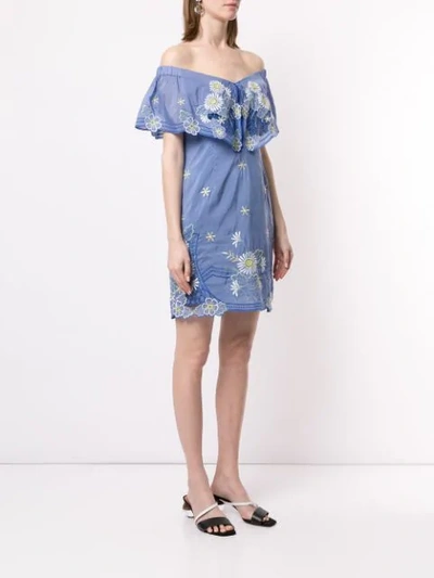 Shop Alice Mccall Honeycomb Daisy Off Shoulder Mini Dress In Blue