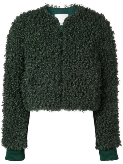 Shop Tibi Faux Shearling Bomber Jacket In Green