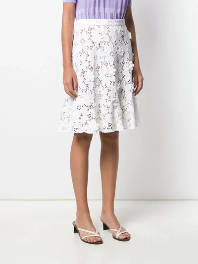 Shop Michael Michael Kors Flower Appliqué Lace Skirt - White