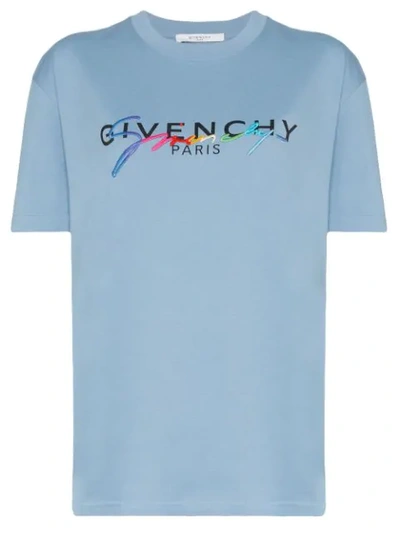 Givenchy Rainbow Logo-embroidered Cotton-jersey T-shirt In 450 Sky Blue |  ModeSens