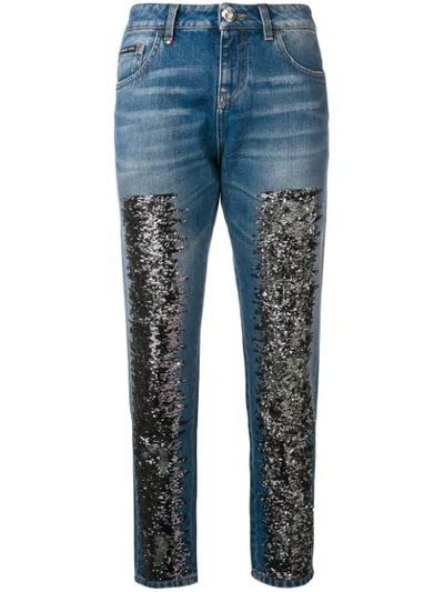 Shop Philipp Plein Glitter Skinny Jeans In Blue