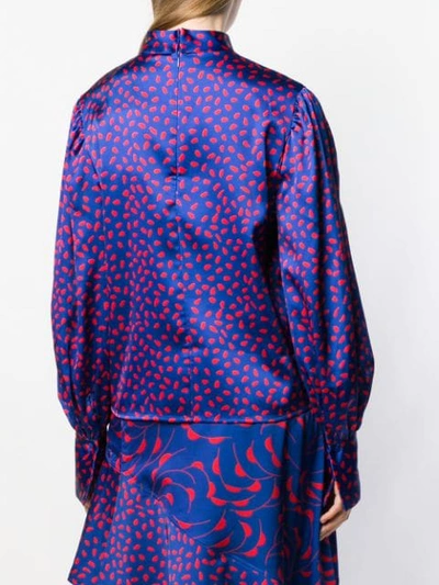 Shop Self-portrait Band Collar Blouse In Blue