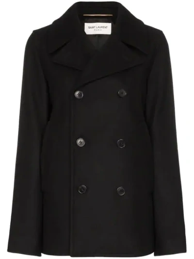 Shop Saint Laurent Double-breasted Pea Coat In Black