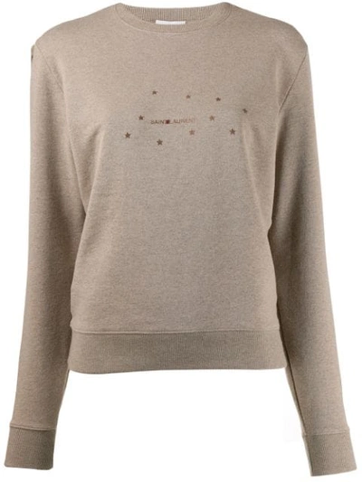 Shop Saint Laurent Stars Logo Print Sweatshirt In Neutrals