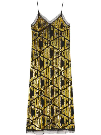 Shop Gucci Game Sequins Slip Dress In Metallic