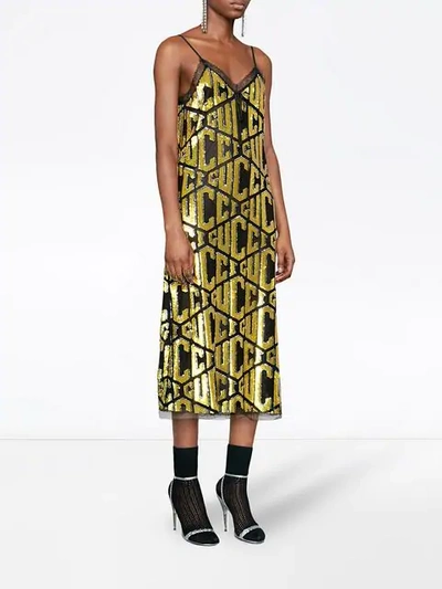 Shop Gucci Game Sequins Slip Dress In Metallic