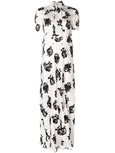 Shop Miu Miu Long Floral Jacquard Dress In Neutrals