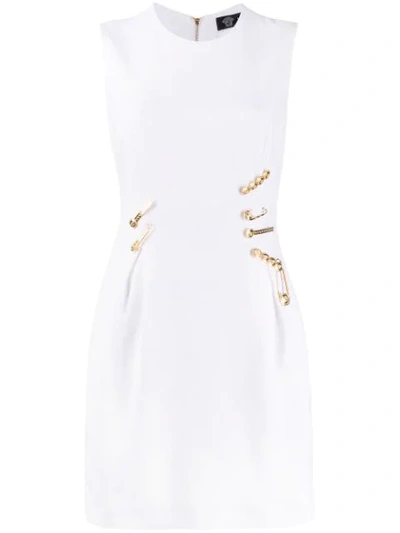 Shop Versace Sleeveless Pinned Mini Dress In White