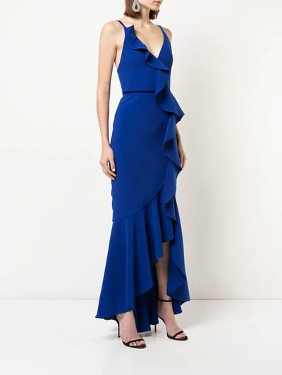 Shop Marchesa Notte V-neck Crepe Gown In Blue