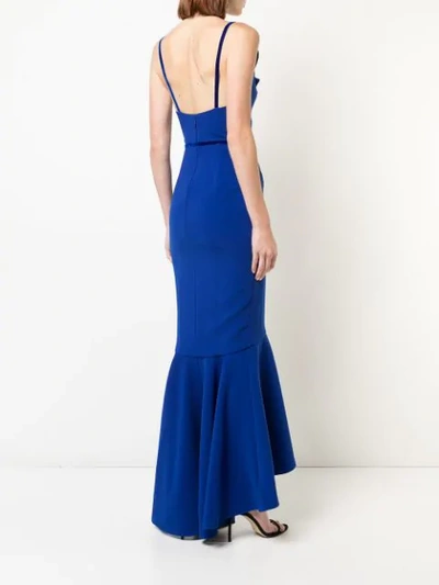 Shop Marchesa Notte V-neck Crepe Gown In Blue