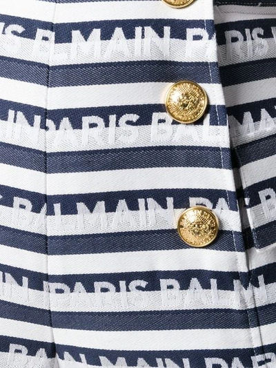 Shop Balmain Logo Stripe Print Shorts In Blue