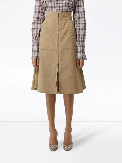Shop Burberry Cotton Silk High-waisted Skirt In Neutrals