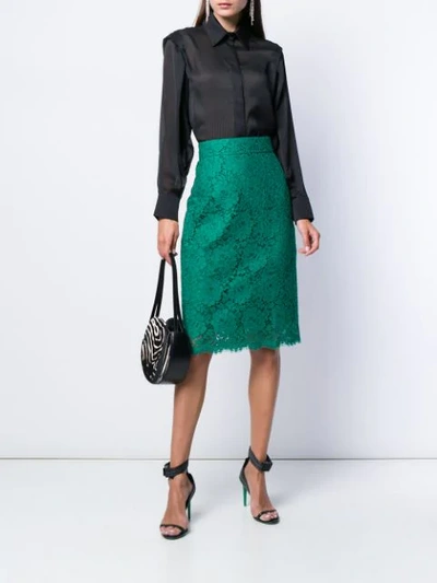 Shop Dolce & Gabbana Lace Midi Skirt In Green