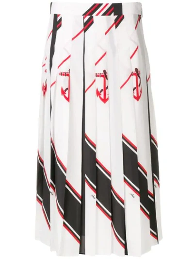 Shop Msgm Pleated Nautical Print Skirt In White