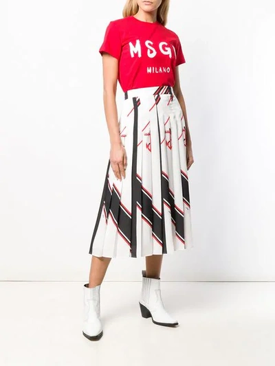 Shop Msgm Pleated Nautical Print Skirt In White