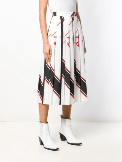 Shop Msgm Pleated Nautical Print Skirt In White