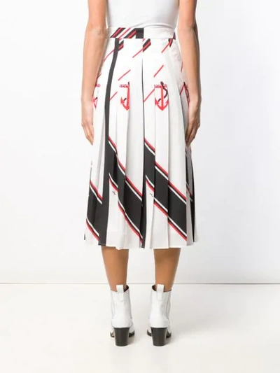 Shop Msgm Pleated Nautical Print Skirt In White