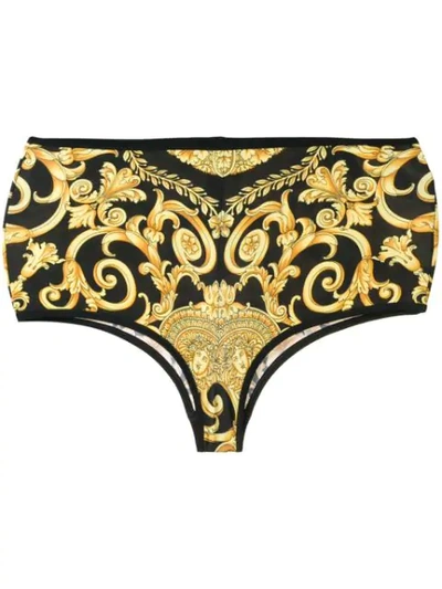 Shop Versace Gold Hibiscus Bikini Bottoms In Black