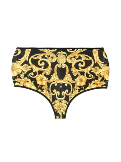 Shop Versace Gold Hibiscus Bikini Bottoms In Black