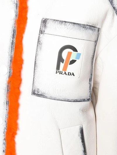 Prada Logo Patch Vintage Shearling Jacket In White